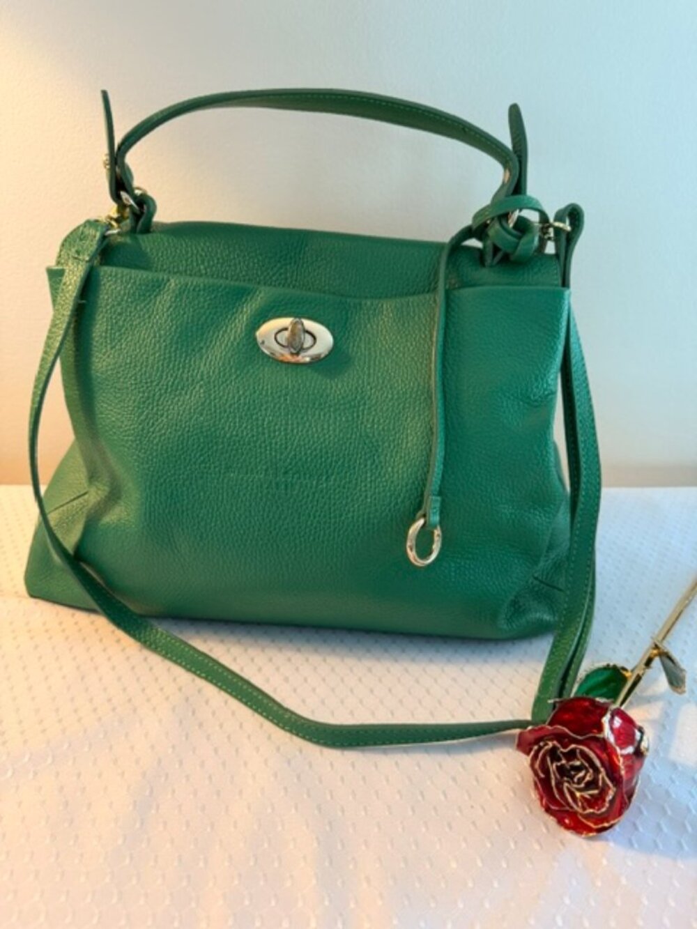 Maison Héritage Green Italian Leather Satchel Crossbody Bag